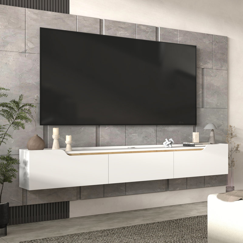 Meuble télé pour téléviseur 80 po Eva, Blanc / bois naturel