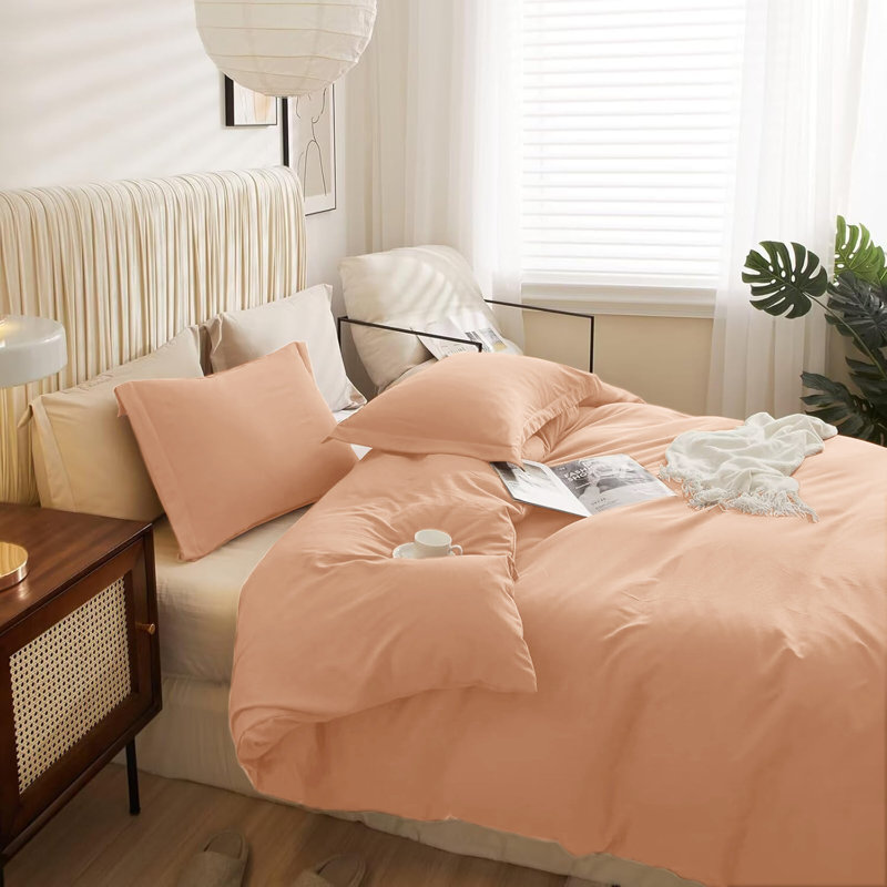 Ultra Soft 3-Piece Dyed Duvet Cover Set With Pillowcases, Kingsize Duvet Cover + 2 Standard Pillowcases, Peach