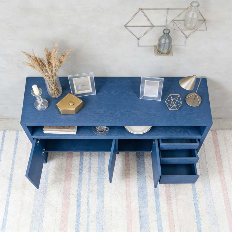 60" 3-Door Sideboard with 3 Drawers, Navy Blue
