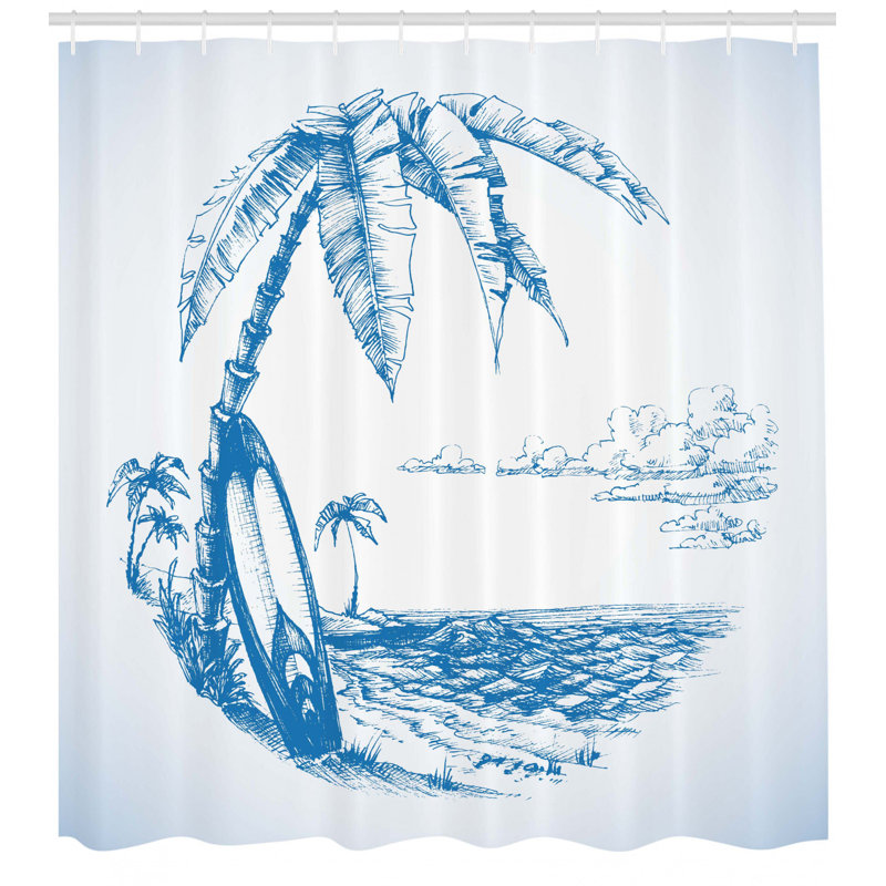 Ensemble de rideau de douche avec crochets surf, H 70 po x l 69 po