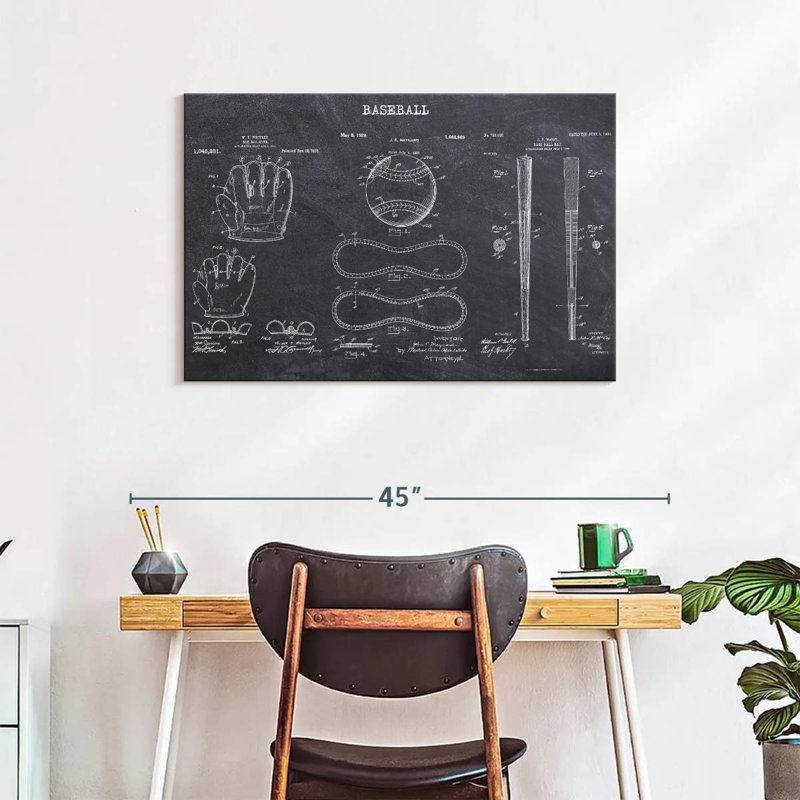 Baseball Patents, reproduction sur toile, H 24 po x l 36 po x P 1,25 po