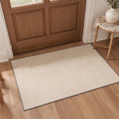 Tapis de porte performant à poils courts, lavable, antidérapant, beige/ivoire, à motifs géométriques modernes