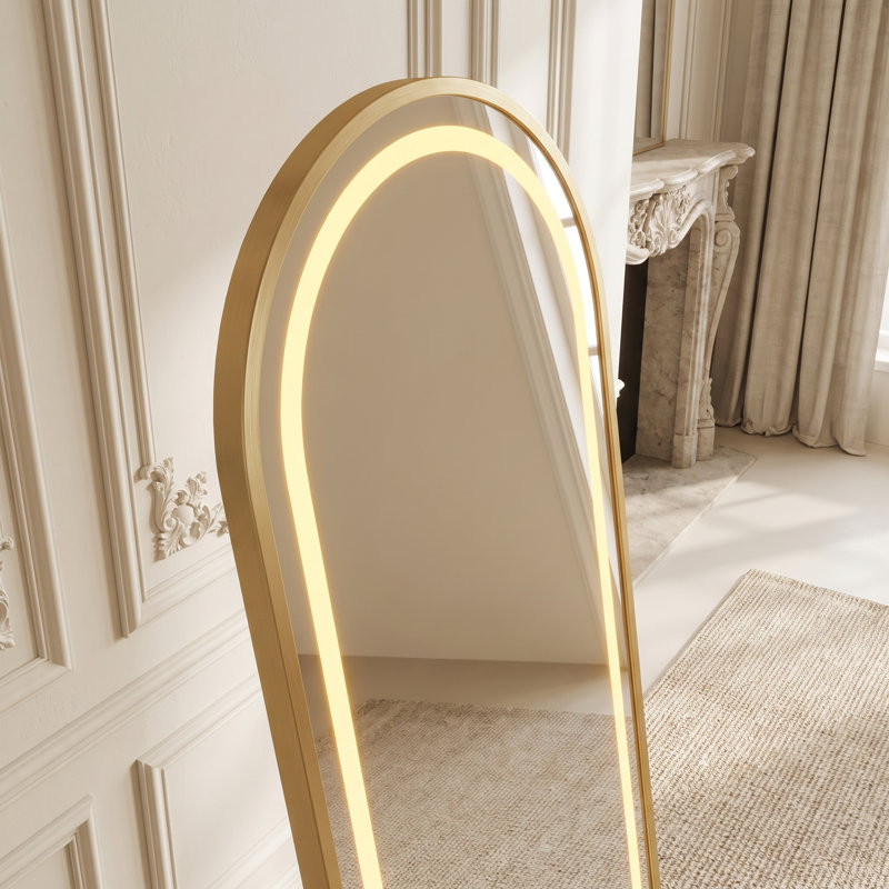 Glass Leaning Full Length Mirror, D-Shaped