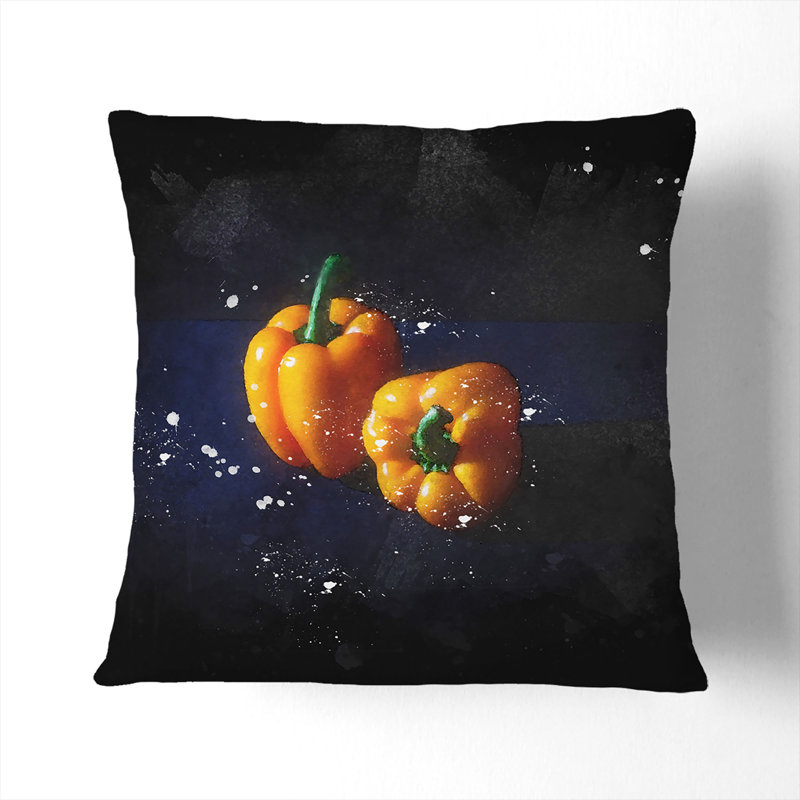 Bell Peppers Cushion with Filling, Black, 40cm H x 40cm W x 15cm D