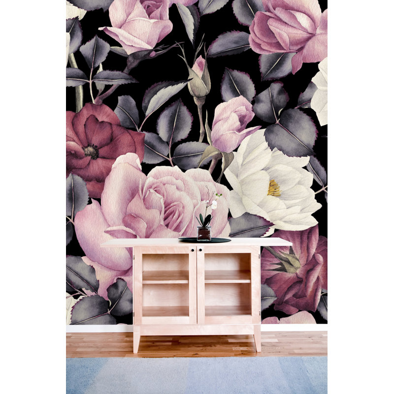 Panneau mural 4 pièces Kitzmiller Roses, L 8,33 pi x l 100 po