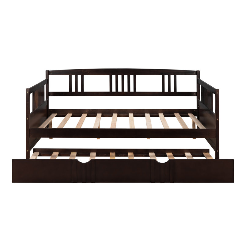 Lit de jour double en bois avec lit gigogne simple, Complète, Espresso