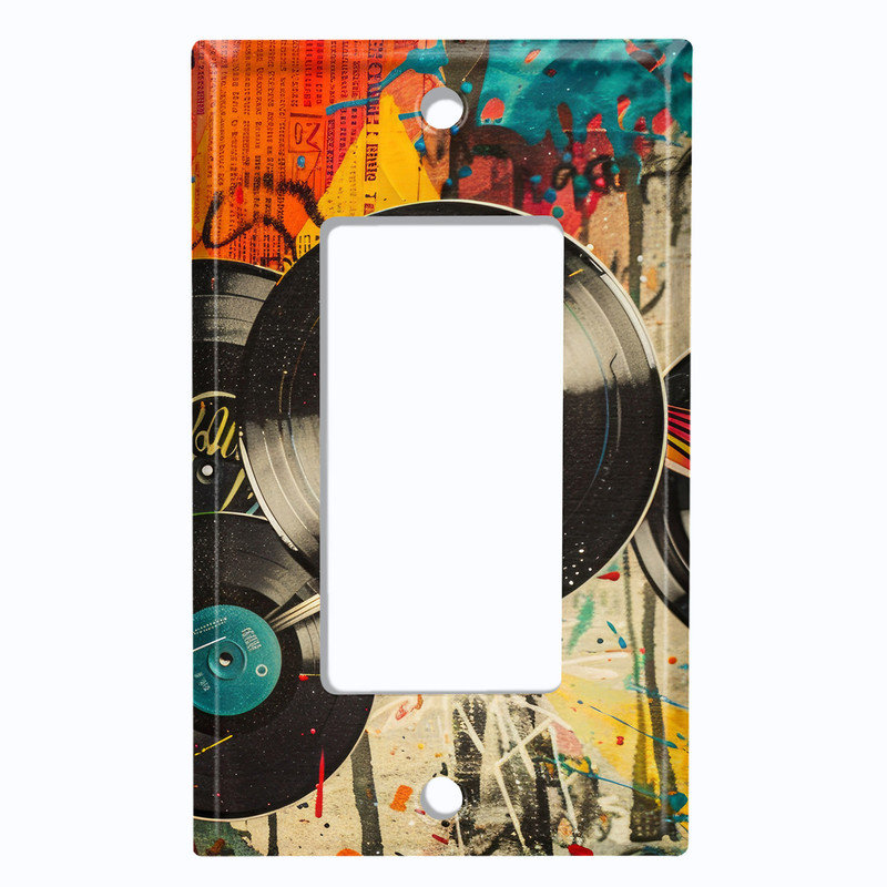 Couvercle de plaque d'interrupteur en métal; Bascule GFI 1 bande US Standard - disques vinyle, #5 Single GFI / Rocker