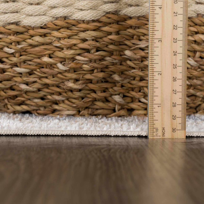 Light Blue and Beige Synthetic Washable Rectangular Area Rug