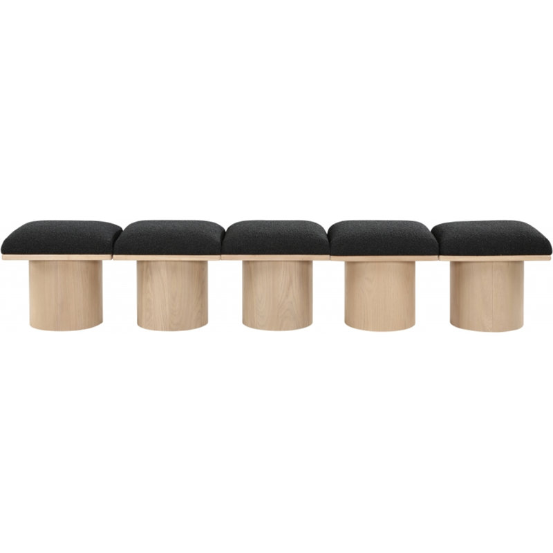 Banc rembourré Horatia, Tissu bouclé noir, Naturel, H 17,5 po x l 90 po x P 15,5 po