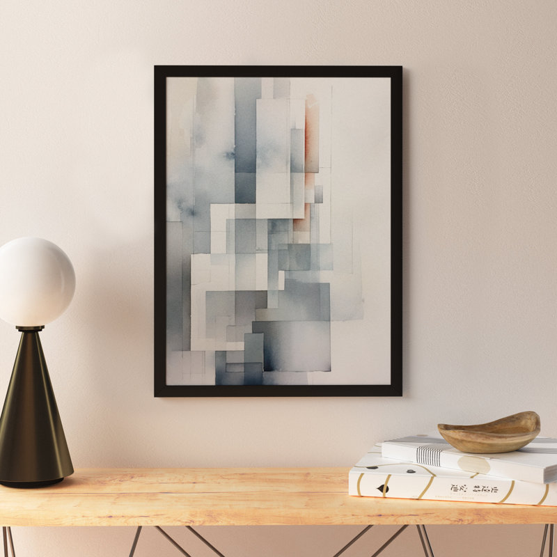 " Grey Abstract Zen V ", Black Single Picture Framed, 32" H x 24" W x 1" D