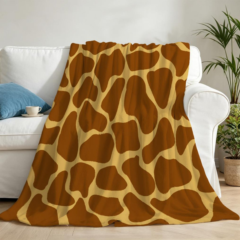 Jeté en flanelle brune molletonnée, imprimé tigre de girafe, Throw 50" x 60"