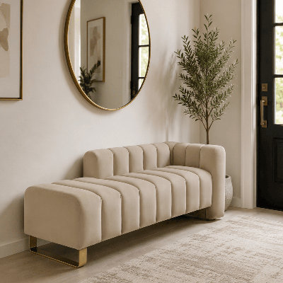 Banc d'intérieur rembourré Glam avec dossier et accoudoirs