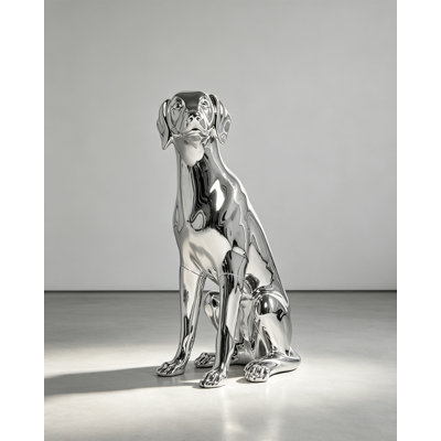 Shiny Silver Dog Floor Sculpture Home Decor Ornament