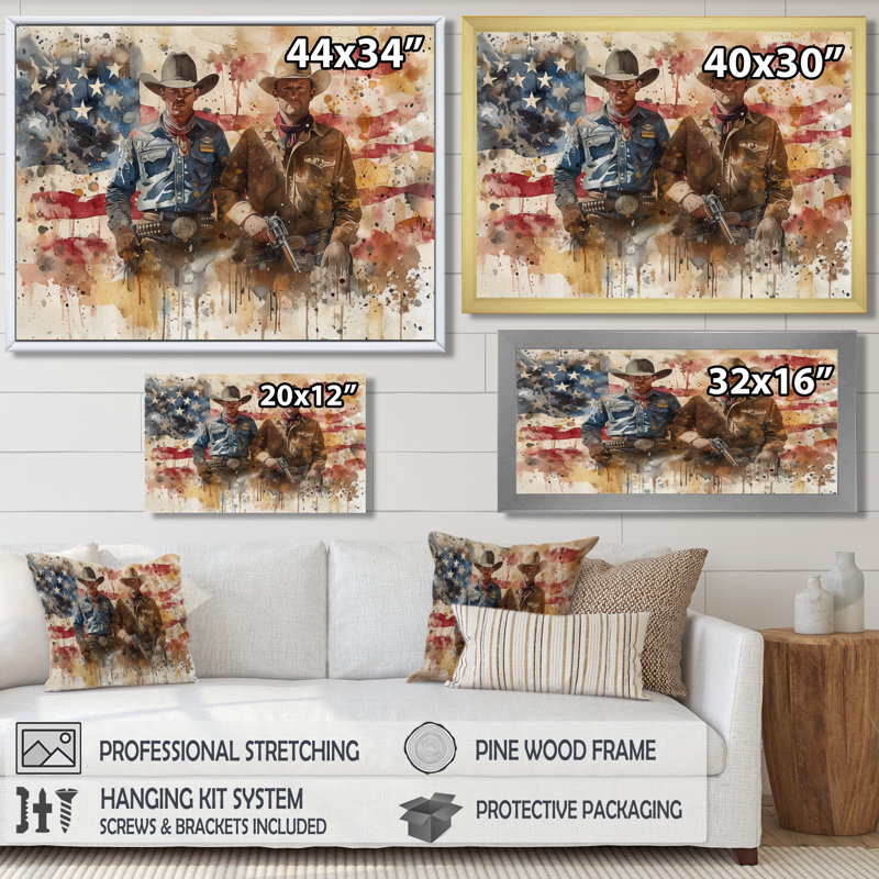 Marcquis - Cowboys, art mural, Toile encadrée blanche avec une seule photo, H 34 po x l 44 po x P 1,5 po