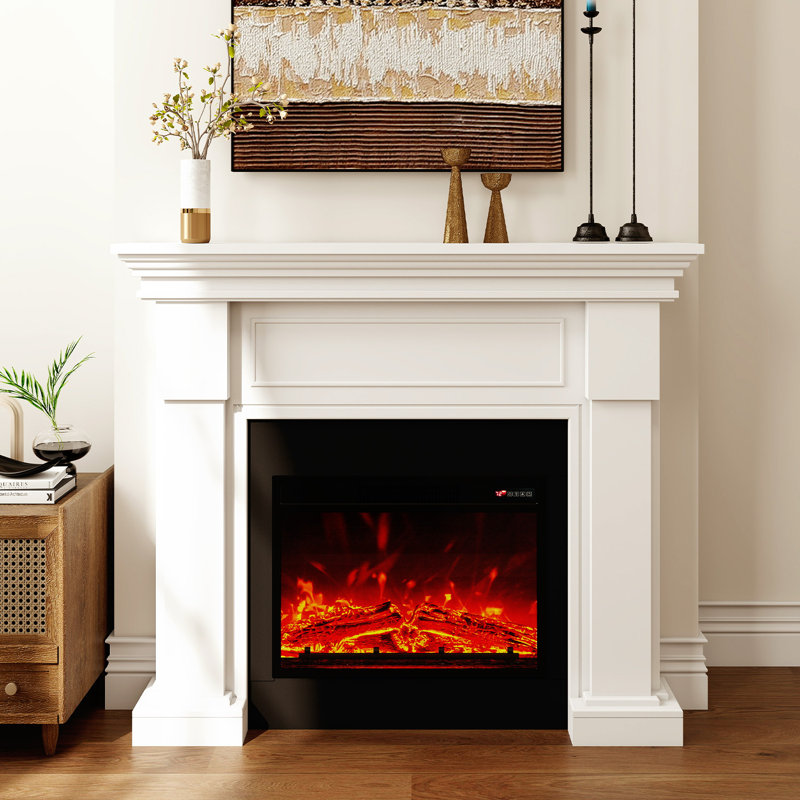 Electric Fireplace With Mantel, 1400W Faux Fireplace, Highly Realistic 3d Flame, Adjustable Temp, With Timer