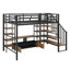Lit mezzanine en métal avec escalier, table de rangement basse et tablettes de rangement