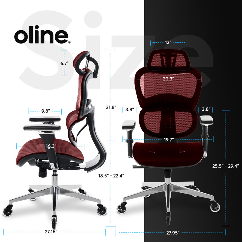 ErgoPro Ergonomic Office Chair, Rolling Desk Mesh Computer Gaming Executive Chair with Blade Wheels, Red