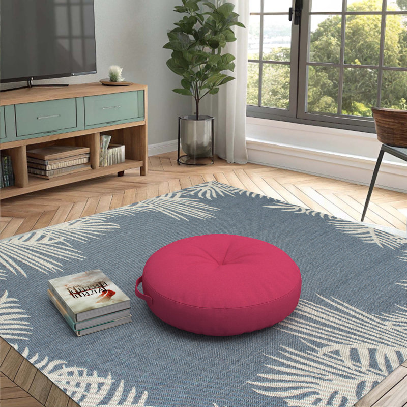 Sunbrella Indoor/Outdoor Floor Pillow, 22 Inch Circular Cushion Cover with Insert, Canvas Hot Pink, Circular 22"