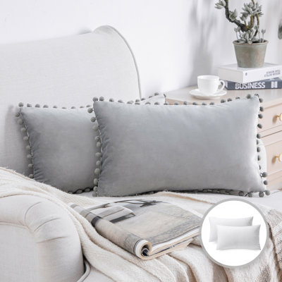 Silky Velvet Series Pom-poms Decorative Throw Pillow
