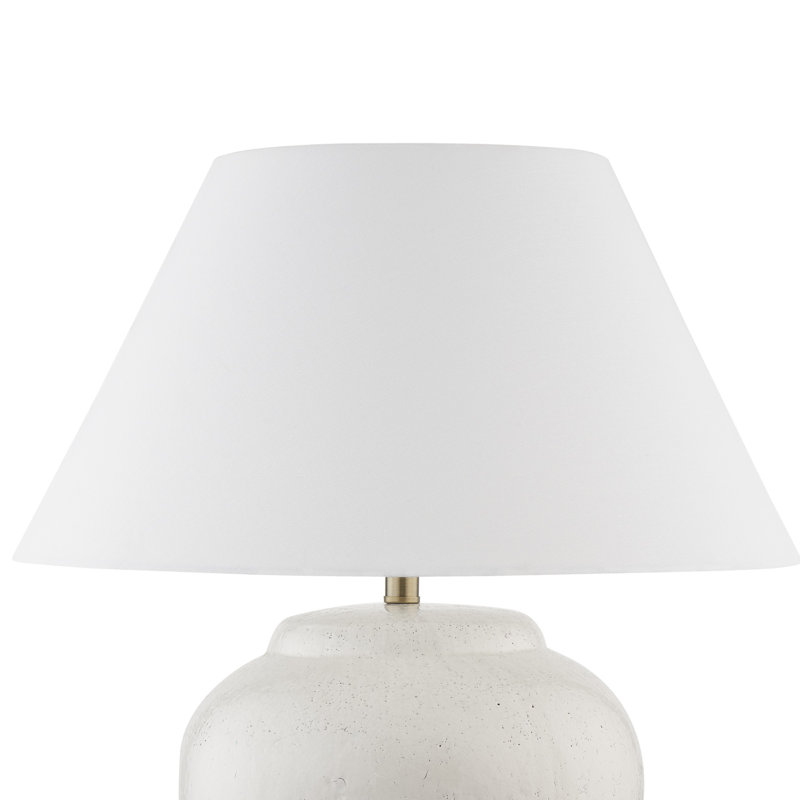 Tevonte 27" Table Lamp with Fabric Shade, White/Gray