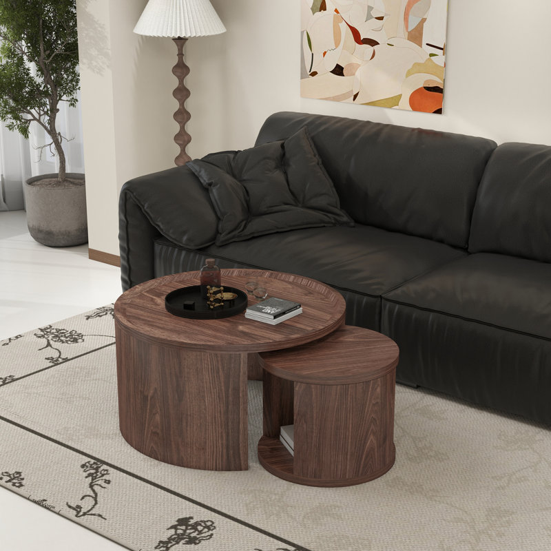 Ensemble de tables basses rondes gigognes, tables basses, petites tables basses avec plateau en bois, table centrale pour le salon