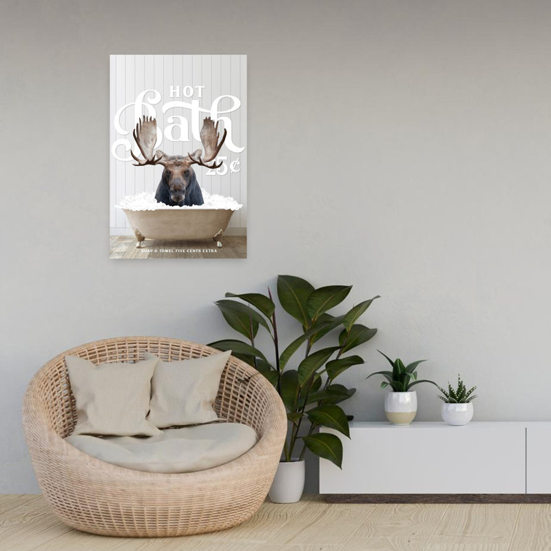 «Moose Hot Bath», art forestier contemporain fantaisiste, H 24 po x l 16 po
