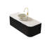 Meuble-lavabo de salle de bain 48 po Dina, armoire de rangement à bords arrondis et rayés avec 2 tiroirs, lavabo rond en céramique blanc mat et plateau en pierre frittée blanc de Carrare, pré-assemblé, couleur noire -1897124549
