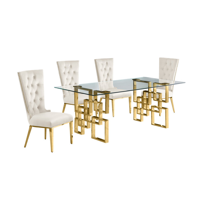 5 pièces Ensemble repas, 5, Crème / doré
