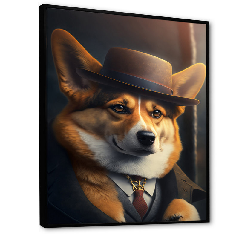 Corgi, H 20 po x l 12 po x P 1 po, Toile avec cadre flottant noir