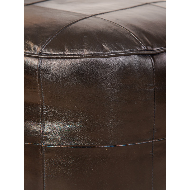 Pouf rond en cuir véritable de 17 po de largeur, H 14 po x l 14 po x P 14 po, Cuir véritable noir, Rond