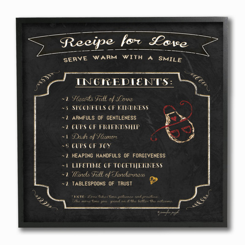 «Look Recipe for Love», ensemble d'impression sur toile panoramique, Cadre noir, H 12 po x l 12 po
