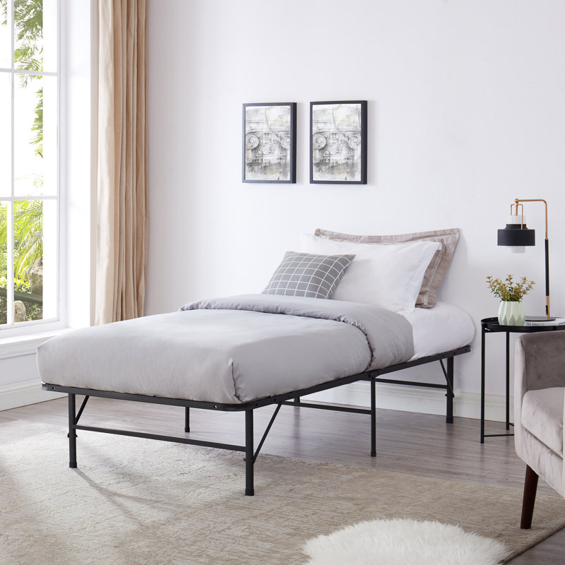 Galindo-14" Metal Platform Bed Frame Steel with Slat Support Folding Platform Bed, Twin, Black