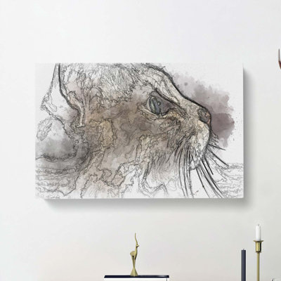 Curious Cat in Abstract - Wrapped Canvas Graphic Art Print
