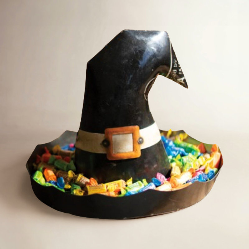  Décoration de table d'Halloween en forme de chapeau de sorcière en fer recyclé 10,5 "H