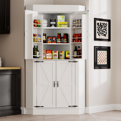 Corner Cabinet,Kitchen Pantry Storage Cabinets,Freestanding Corner Pantry Cabinet With 4 Doors And Shelves,Tall Food Pantry Farmhouse Furniture With S