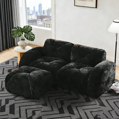 L-Shaped Modular Cloud Sofa with Ottoman, Tufted Boneless Sectional Couch, Soft Velvet Loveseat, 32D High Density Foam, Anti-Slip Base, No Assembly, Compressed Pack, For Living Room Apartment