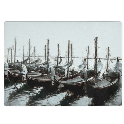 Tempered Glass Docked Gondolas in Venice Italy Chopping Board