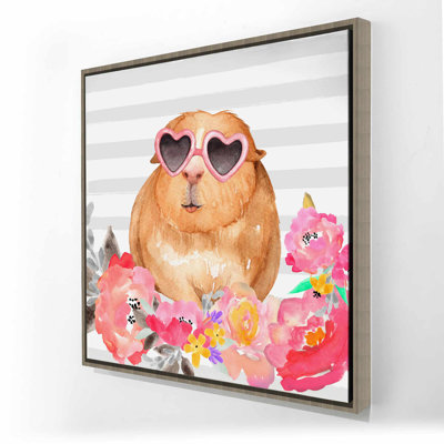 Guinea Pig with Glasses - Brown Framed Canvas Home Decor