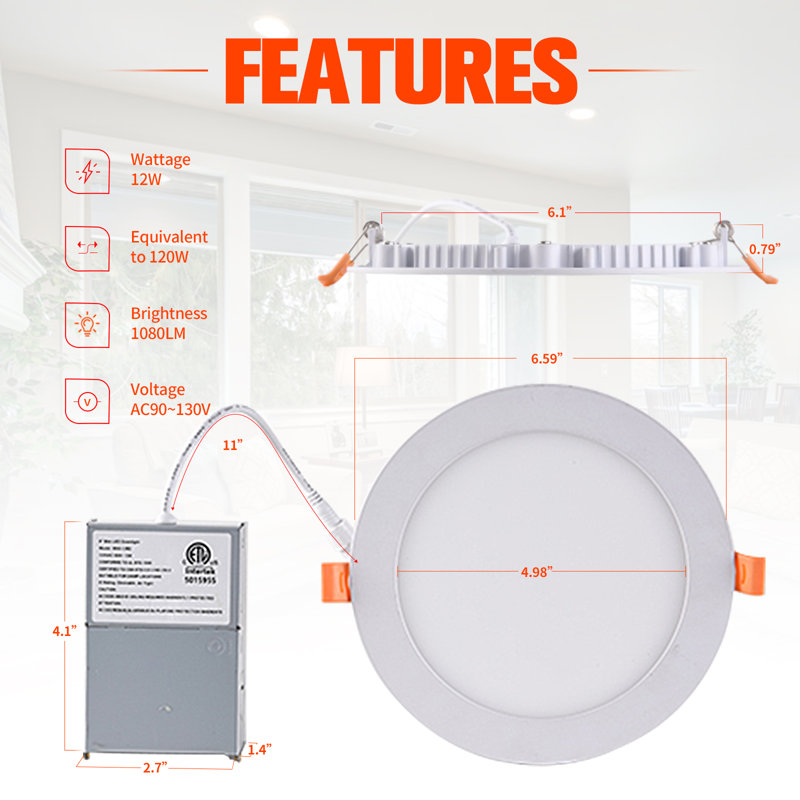 6'' 12 Watt Dimmable Air-Tight IC Rated Recessed Lighting Kit