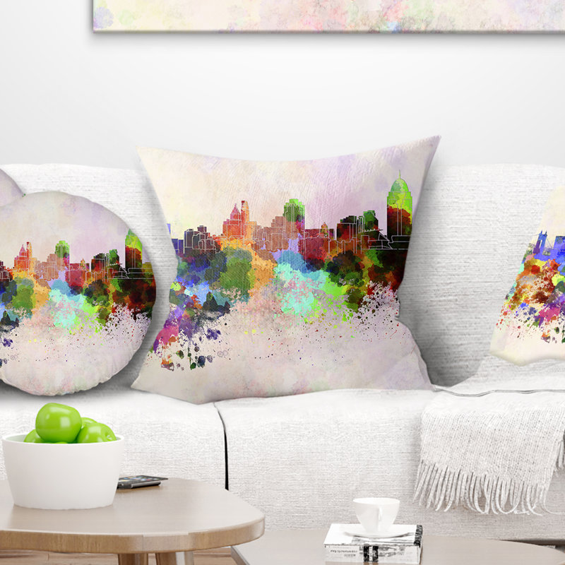 Cincinnati Skyline - Cityscape Printed Throw Pillow, 16" x 16", Square