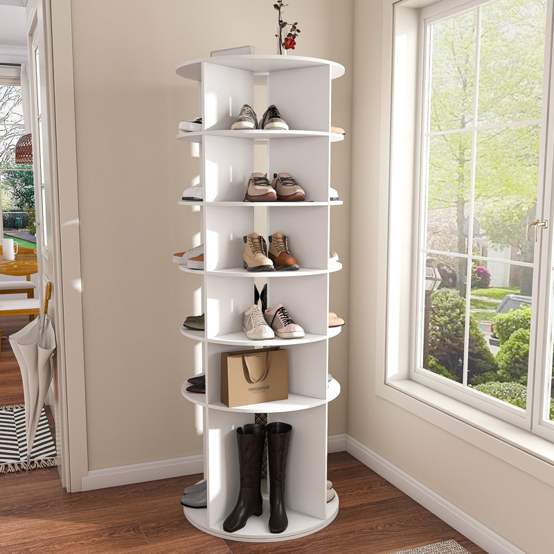 Étagère à chaussures rotative, étagère à chaussures rotative à 6 niveaux, organisateur de chaussures pivotant sur 360 ° autoportant, tour de chaussures à conception à bas haut