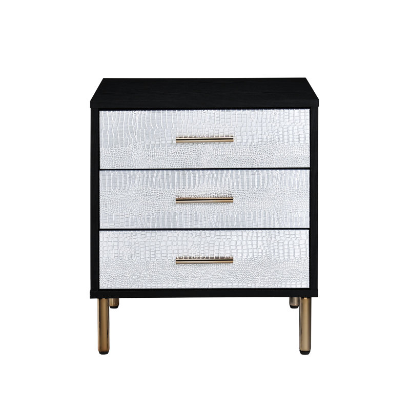 Metal And Particleboard Nightstand In Black, Silver & Gold Styles Designs