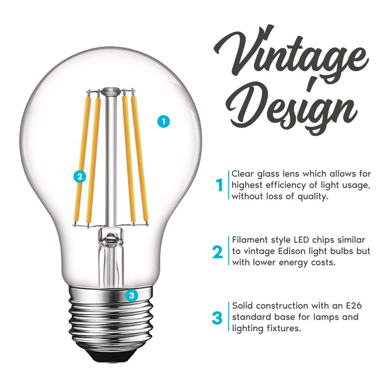 8 watts (équivalent à 60 watts), DEL Edison A19, ampoule à intensité variable, culot E26 / moyen (standard), 3000 K