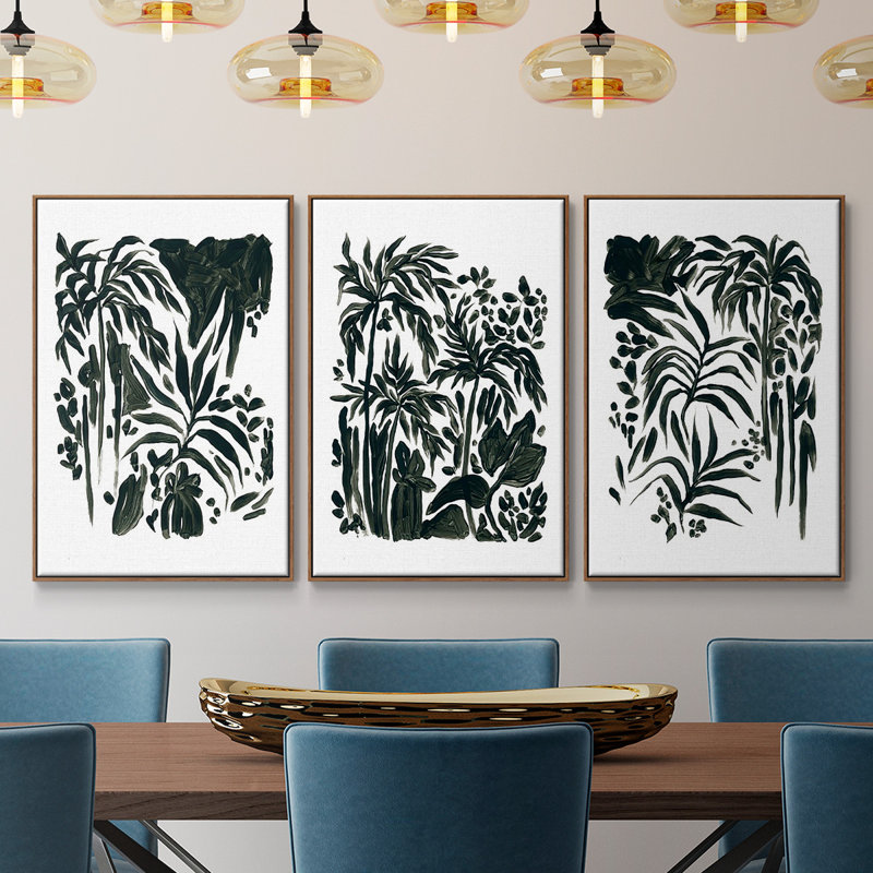 «Ink Jungle I», reproduction sur toile 3 pièces, H 24 po x l 48 po x P 2 po, Noyer