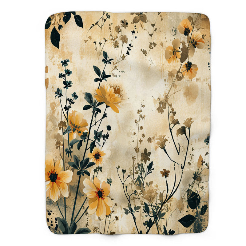 Beige Petal Chaos - couverture Sherpa de qualité supérieure 1 pièce, Grand lit