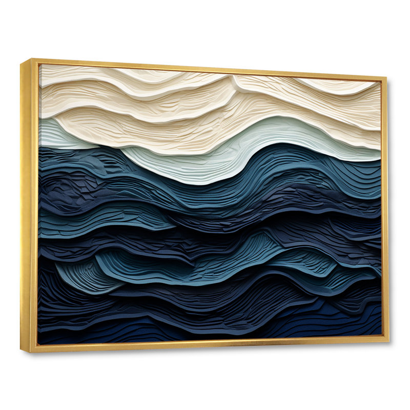 «Blue and White Coastal Waves», impression murale abstraite sur toile côtière, H 30 po x l 40 po, Doré