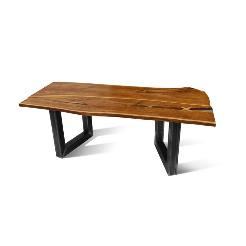 Oak Solid Wood Top Metal Base Dining Table
