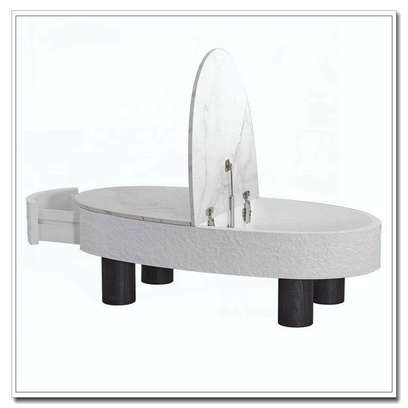 Table basse ovale avec plateau en faux marbre