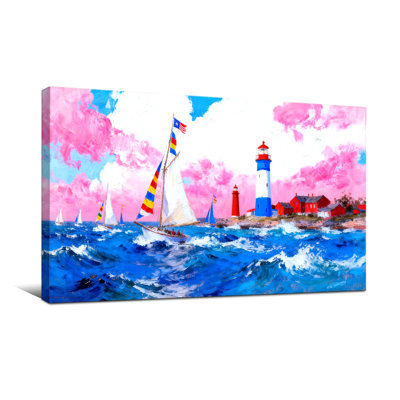 Nautique et plage, voiliers, phare, océan, vagues, ciel, nuages, maison