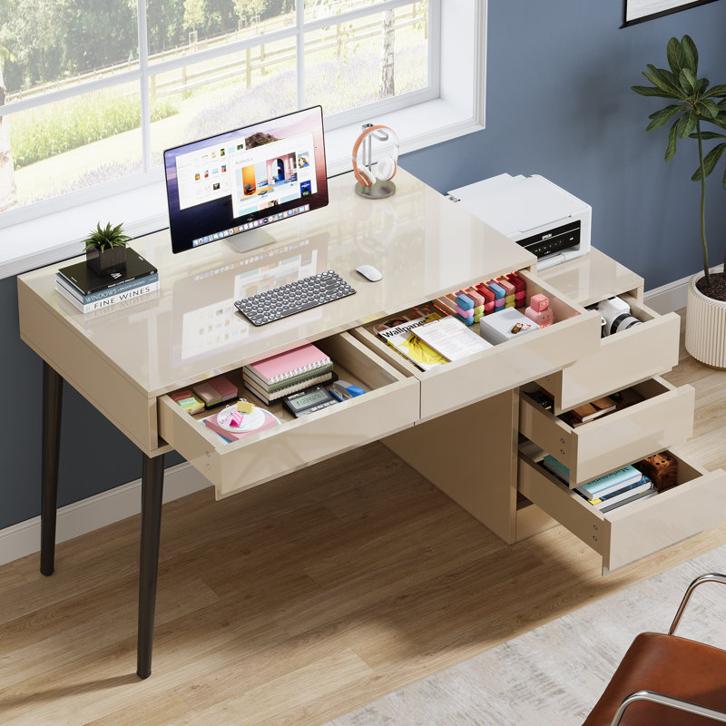 Bureau de coiffeuse réversible avec 5 tiroirs (sans miroir)